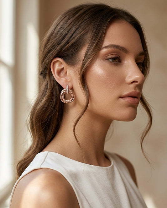 ER 6 Rose Gold Interlocked Hoop Earrings