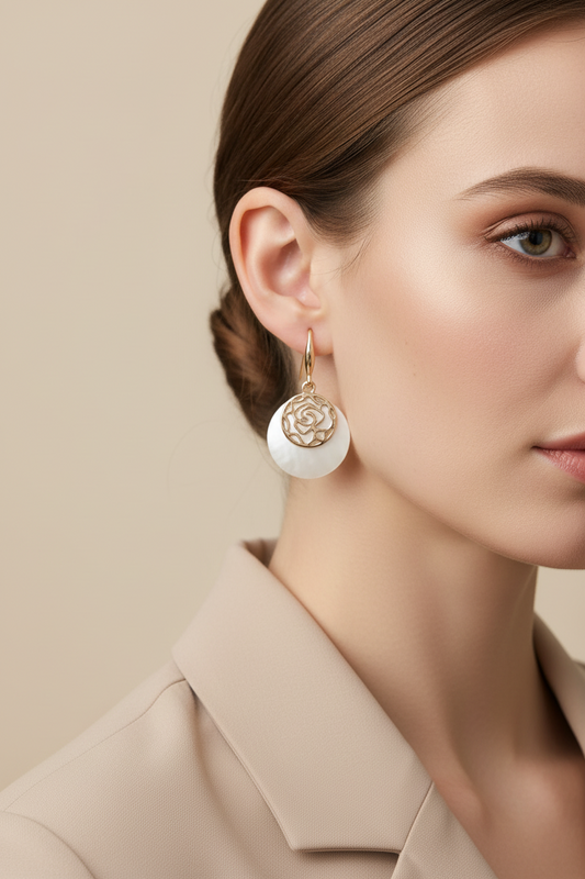 ER 70 Ivory Rose Drop Earrings